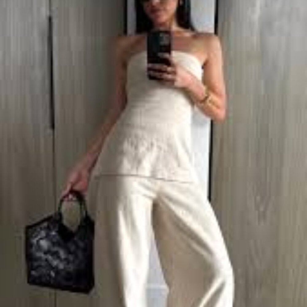 2pcs/Set Women's Summer Solid Color Bandeau Top And Pants Set